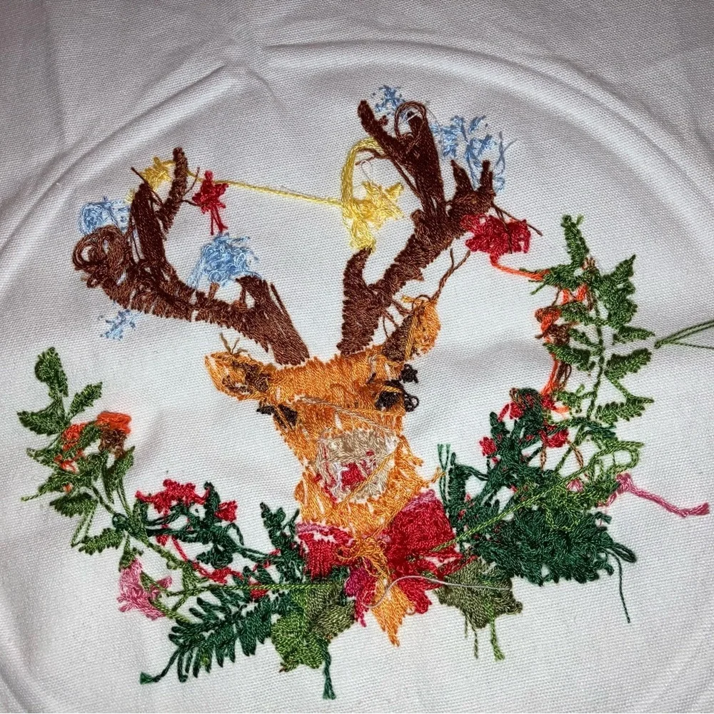 HANDMADE festive Christmas reindeer embroidered cloth